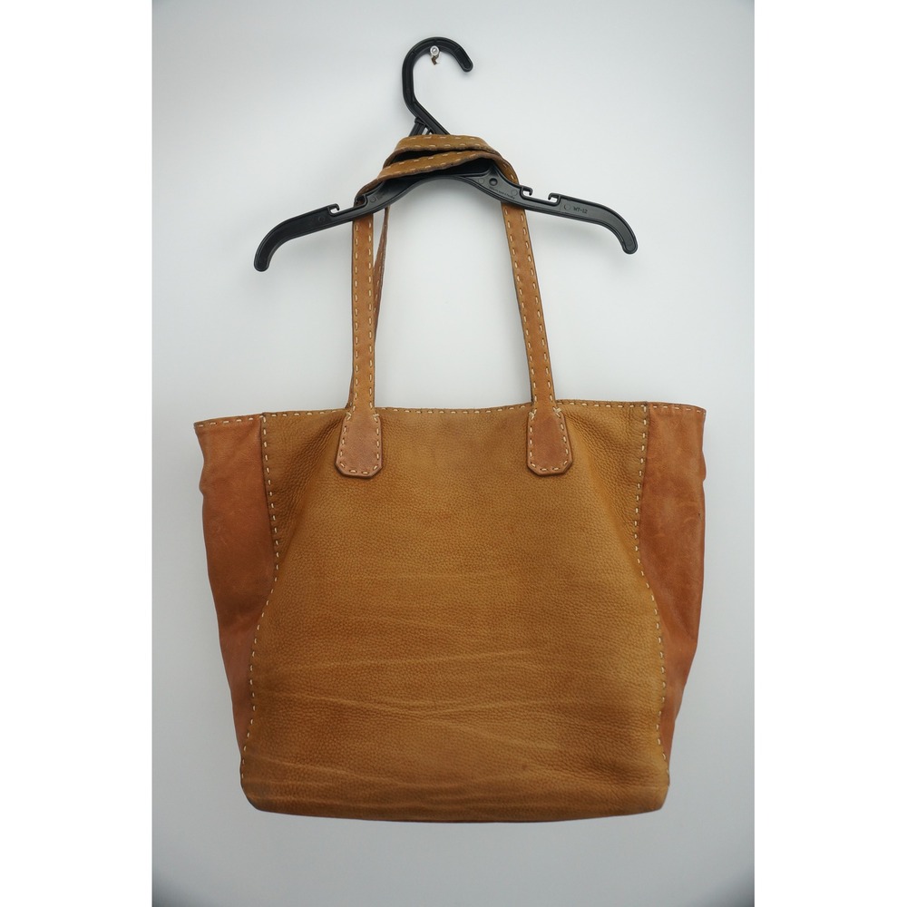 Ann Mashburn Leather Tote Bag Tan Whipstitch Made in Italy Good